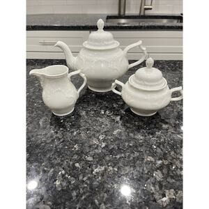 Germany Rosenthal Sanssouci Continental White China Teapot Sugar Creamer Lid 5pc